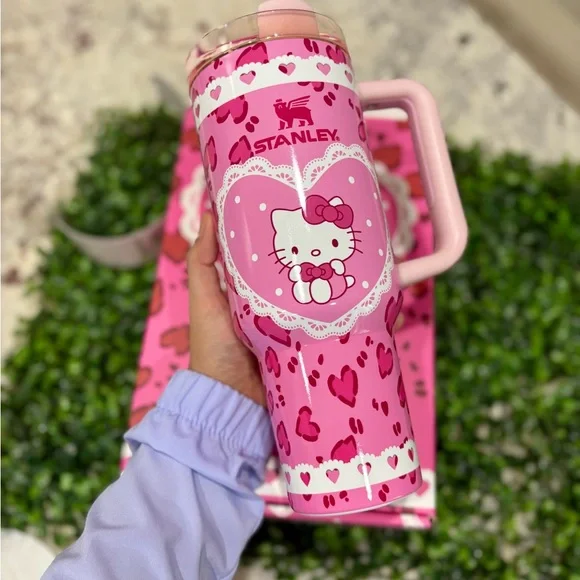 Customized Stanley Pink Heart Tumbler with Hello Kitty Glows In THE Dark ! - Picture 6 of 6